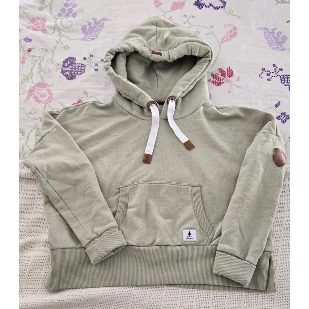 Wanakome Cropped Hoodie Womens Size Large L Pale Green Thick Sweatshirt Great - Picture 2 of 11